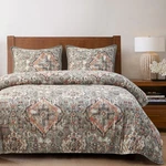 Carmen Kilim Linen Blend Boho Chic Queen 3 Pc Taupe Comforter Bedding Set. Fixed Price $355.00.