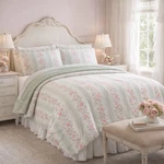 Laura Ashley Rosebud Stripe Green King Comforter Set Shabby Chic / Cottage. Fixed Price $103.96.