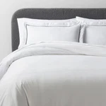 Threshold Duvet Set Cotton Sateen Luxe Embroidered Border, White/dark Teal, King. Fixed Price $35.99.
