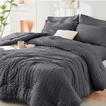 Hymokege Queen Comforter Set Seersucker 7 Pieces, All Season Luxury Bed In Bag. Fixed Price $49.48.