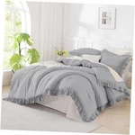 Silver Gray Comforter Set King, 3 Pieces Farmhouse Shabby Chic Ruffle. Fixed Price $80.25.