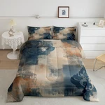 Modern Abstract Damask Comforter Set Queen Size - Blue & Brown Microfiber. Fixed Price $99.99.