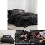Queen Comforter Set Black 7 Pieces All Season Bedding Flat Sheet Fitted. Fixed Price $55.29.
