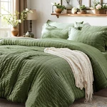 King Size Comforter Set 7 Pieces, Olive Green Seersucker Bed Bag With Sheet. Fixed Price $64.99.