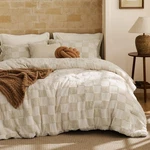Bedsure Queen Size Comforter Set Beige Boho Tufted Checkered Farmhouse. Fixed Price $81.06.