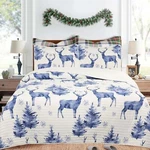 3-PIECE Festive Christmas Deer Quilt Bedspread Set Holiday Bedding. Fixed Price $40.99.