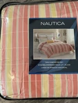 Nautica Santa Barbara Twin Comforter Set - Coral, Yellow, And White Stripes New. Fixed Price $140.00.
