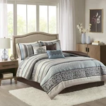 Luxurious Blue Damask Comforter Set - 7 Piece King Bedding, All Season. Fixed Price $152.99.