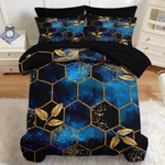 Comforter Set Size, Luxury Geometric Hexagon 7 Pcs Queen Sapphire Marble. Fixed Price $66.85.