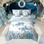 Ocean Shark 7-PIECE Full Comforter Set Teal Blue Underwater Bedding Kids. Fixed Price $89.99.