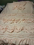 Vintage Twin Size Bed Comforter Quilt & Sham Set Peach Ruffled Lush Cor. Fixed Price $79.95.