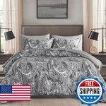 Djy Grey Paisley Comforter Set Queen 7 Pc Boho Microfiber Bedding Dark Gray. Fixed Price $75.99.