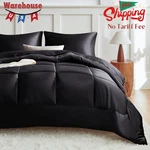 Queen Comforter Set Black, Reversible Satin Microfiber. Fixed Price $60.19.