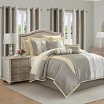 Queen Comforter Set, Grey Gold, 15 Pieces Room In Bag, Ultra Soft Jacquard. Fixed Price $237.99.