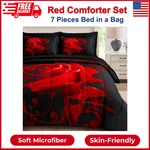 Red Comforter Set Queen, Reversible Rose 7 Pieces Bed In Bag, Lightweight. Fixed Price $71.01.