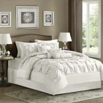 Beautiful 7 Pc Elegant Modern Satin White Ruffle Pleated Tufted Comforter Set. Fixed Price $188.32.