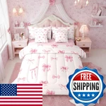 Pink Bow Comforter Set 7-PIECE Twin Girl's Bedding Ribbon Design. Fixed Price $95.15.