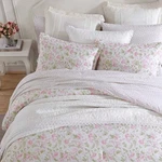 Laura Ashley Morning Glory Pink & Green Floral Twin Cotton Comforter Set. Fixed Price $79.99.