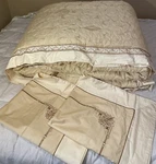 Sherry Kline Damask Cotton Scroll Quilted Queen Comforter & Pillow Shams Set. Fixed Price $215.00.