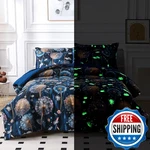 Aqzuxira Glow The Dark Kids Comforter Set, 4 Pieces Blue Dandelion Bedding. Fixed Price $58.87.