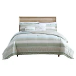 Tommy Bahama Queen Comforter Set Green Striped Reversible Cotton Pillows 5-PIECE. Fixed Price $176.27.