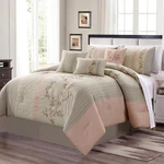 7-PIECE Blush Taupe Embroidered Floral Cherry Blossom Striped Comforter Set. Fixed Price $96.99.