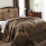 Hand Stitched Country King Quilt Brown Green Plaid Block Patchwork Prescott. Fixed Price $198.95.