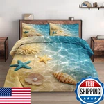 Wecozy Queen Size Comforter Set 2 Pillowcases Summer Marine Seashell Starfish. Fixed Price $81.95.