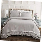 Ella Ruffle Lace 3 Piece Set - Cute Bedding King Light Gray Comforter. Fixed Price $209.74.