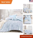 Queen Size Cute Comforter Set, Pieces Light Blue Boho Tufted Bedding 3.... Fixed Price $142.99.