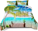 Bducok Ocean Comforter Set Queen Size Beach Bedding Tropical Palm Tree Hawai. Fixed Price $81.94.