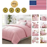 All-season Quilted King Size Pink Comforter Set With 7 Essential Bedding Pieces. Fixed Price $79.99.