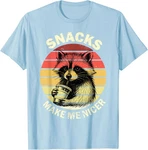 Snacks Make Me Nicer Funny Raccoon Animal Sarcastic Unisex T-shirt. Fixed Price $13.99.
