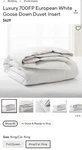Pottery Barn Luxury 700FP European White Goose Down Duvet Insert King $629 Mid. Fixed Price $475.00.