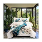 Teal Peacock Comforter Set Queen Size, Elegant Birds Flower Bedding... Fast Ship. Fixed Price $61.99.
