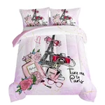 Hosima Pink Paris Bedroom Comforter Set, French Eiffel Tower Bedding Sets, Ro.... Fixed Price $64.61.