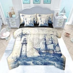 Nautical Sailboat Comforter Set 7 Pieces Queen Size Lighthouse Compass Anchor.... Fixed Price $106.36.