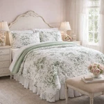 Laura Ashley Toile Delight Green / White King Comforter Set Shabby Chic. Fixed Price $109.95.