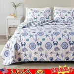 Coastal Quilt Set King Bedding Soft Lightweight Nautical Design Pillow Shams New. Fixed Price $83.58.