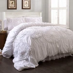Serena Comforter Set 3 Piece Full/ Queen White Ruched Ruffled Flower Design. Fixed Price $194.71.