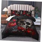 Gothic Size Bedding Set With Skull & Rose Comforter, Black King Tuzaovy 0613. Fixed Price $70.44.