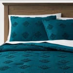 Threshold Tufted Diamond Crinkle Comforter Sham Set, Full/queen - Dark Teal Blue. Fixed Price $25.95.