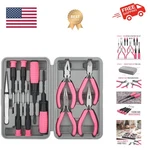 11PC Pink Womans Compact Crafts & Home Diy Repair Hand Tool Kit Set With Plie.... Fixed Price $35.99.