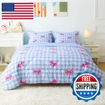 Wajade Bow Comforter 7 Piece Blue White Plaid Sets Girls Kids. Fixed Price $77.46.