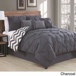 Queen King Charcoal Gray Chevron Pintuck Pleat 7 Pc Comforter Set Bedding. Fixed Price $116.90.
