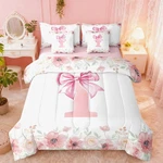 Pink Bow Bed Set: Princess Style Comforter With Sheets - Twin Size, 7 Pieces. Fixed Price $111.27.