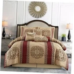Gold/wine Bedroom Comforter Sets 7 Piece, Burgundy Home Decor, Queen. Fixed Price $151.84.