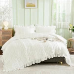 White Set KING,3 Pieces Ruffle Farmhouse Shabby Chic Boho Comforter.... Fixed Price $68.25.