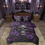 Sugar Skull 7 Pcs Comforter Set Twin,purple Rose Floral Bedding Boys .... Fixed Price $82.29.