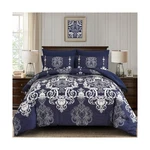 Mybedsoul 7 Pieces Navy Blue Comforter Set King Size, Damask Be... Usa Fast Ship. Fixed Price $68.21.